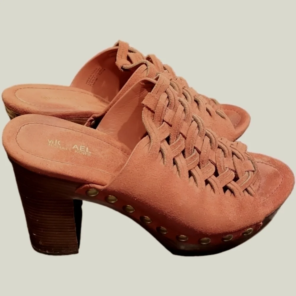 Michael Kors Women's Westley Suede Platform Stacked Heels Peep Toes Mules 7